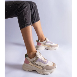 Mehrfarbige Turnschuhe mit Glitzereinsätzen Beige 1