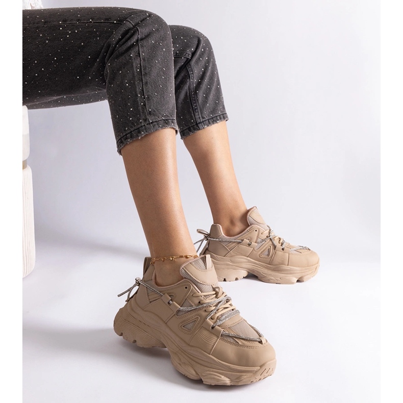 Dunkelbeige Sport-Sneaker für Damen 1