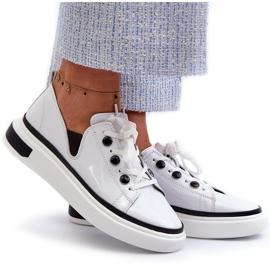 S.Barski Leder lackierte Frauen Sportschuhe LR535 Weiß 4