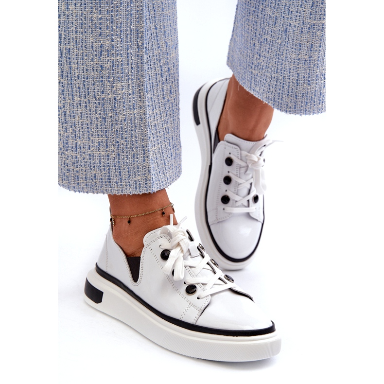 S.Barski Leder lackierte Frauen Sportschuhe LR535 Weiß 1