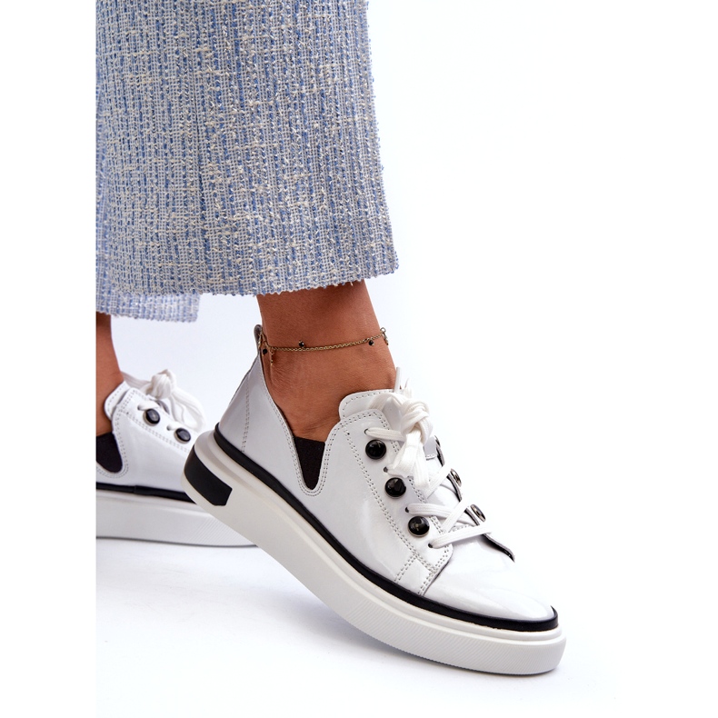 S.Barski Leder lackierte Frauen Sportschuhe LR535 Weiß 2