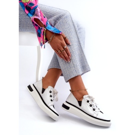 S.Barski Leder lackierte Frauen Sportschuhe LR535 Weiß 3