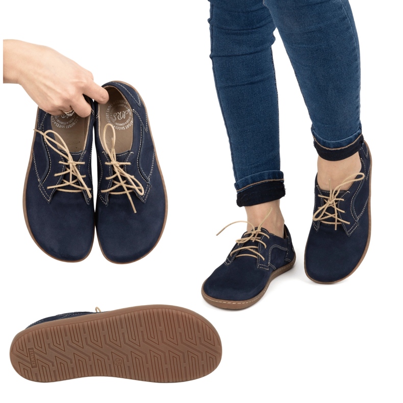 Olivier Barfuß minimalistische Lederschuhe für Frauen 1082 Navy Nubuk blau 2