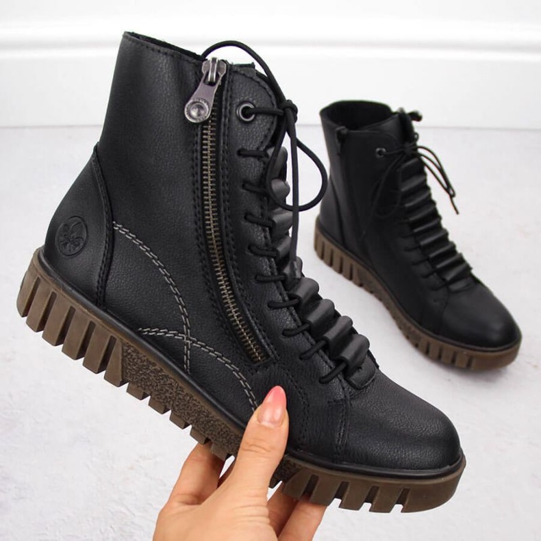 Damen Rieker Lederstiefel Y3410-00 Schwarz 1