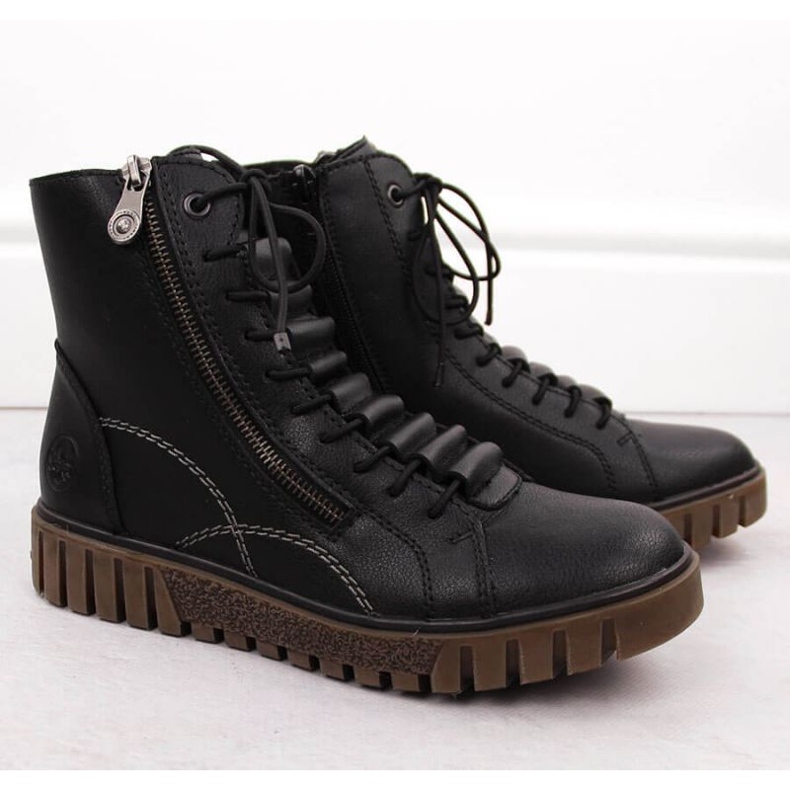 Damen Rieker Lederstiefel Y3410-00 Schwarz 2