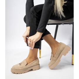 Wildledermokasins für Frauen mit Khaki -Randflächen beige 1