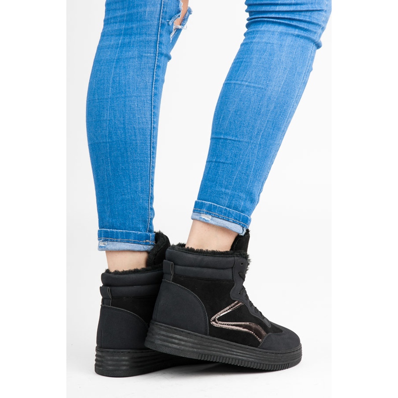 Sportschuhe mit Fell schwarz 1