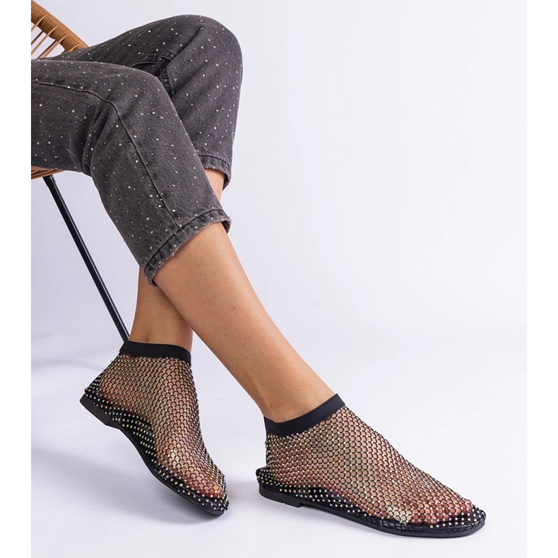 Schwarze Netzsandalen mit Zirkonen 2