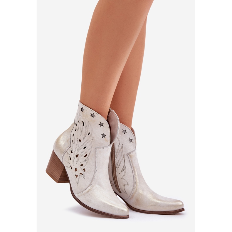 Lewski Shoes Openwork Leder Cowboy -Stiefel auf dem Lewski Post 3613 Zloty Wischt golden 1