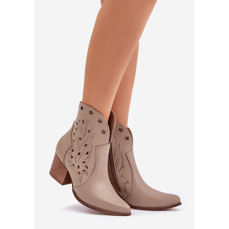 Lewski Shoes Openwork Leder Cowboy -Stiefel auf dem Lewski 3613 Pillar Dark Beige 1