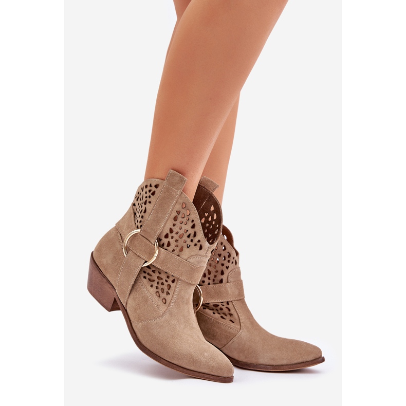 Zazoo 2994 Beige Openwork Cowboy Stiefel 1