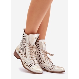 Zazoo 2627 Openwork Leder Golden Stiefel wischt sich 1