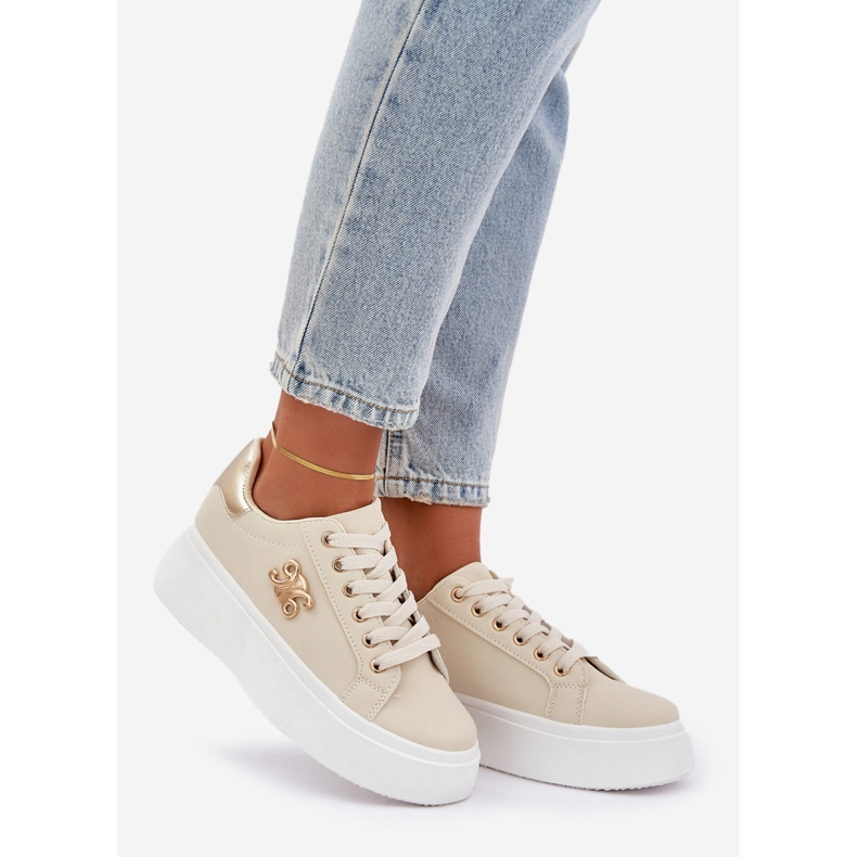 Frauen -Sneaker auf der Plattform Beige und Gold 1