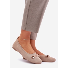 Maschenballerinas mit einem Bogen Beige 1