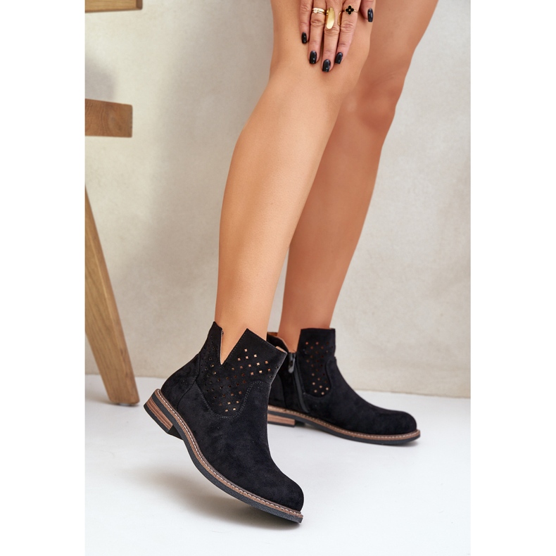 Flach -gekräuselte Stiefel mit openwork ober schwarzem Obermaterial 2