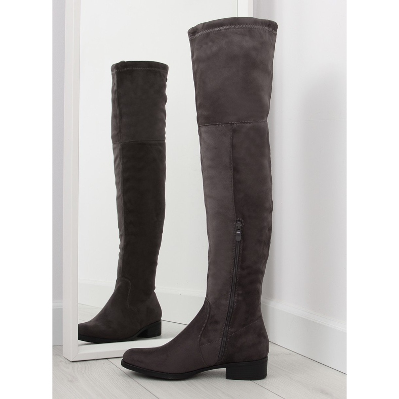 H182 graue Musketierstiefel braun mehrfarbig 1