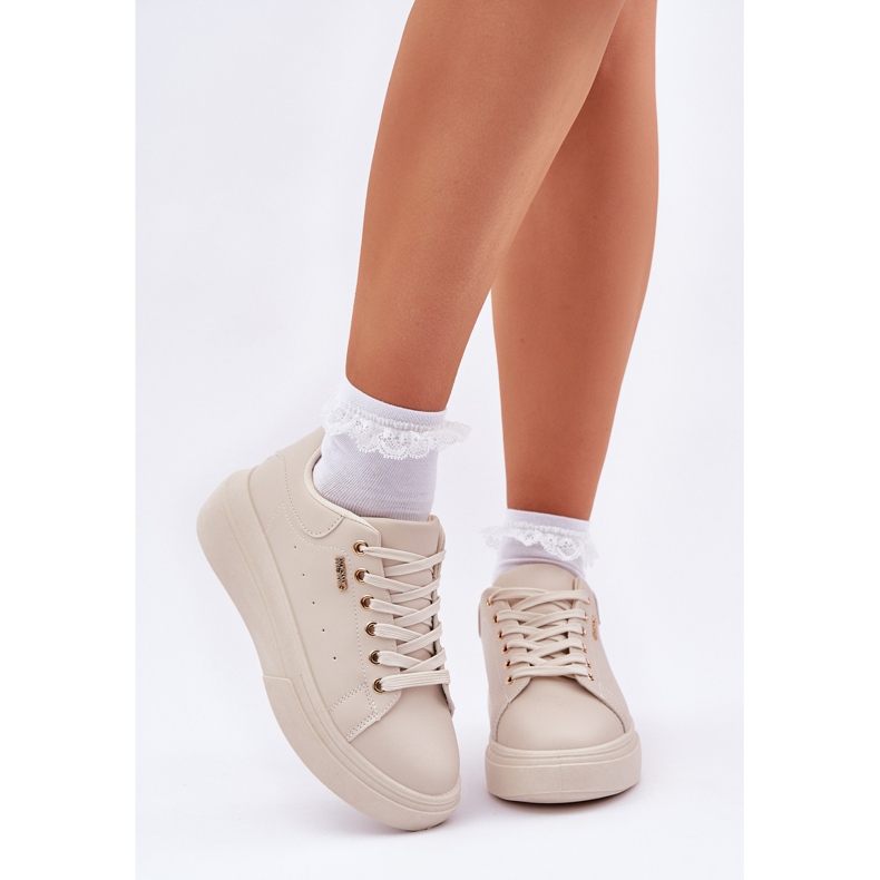 Frauen -Sneaker auf der Plattform Eco Light Basic Leder beige 2