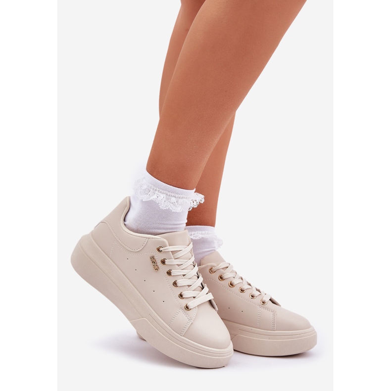 Frauen -Sneaker auf der Plattform Eco Light Basic Leder beige 1