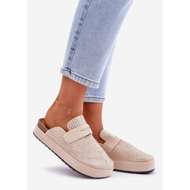Pantoffeln für Frauen mit Zirkonen auf der Plattform Beige 1