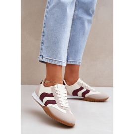 Klassische Frauen-Turnschuhe mit Öko-Leder-Beige-Burgundy 2