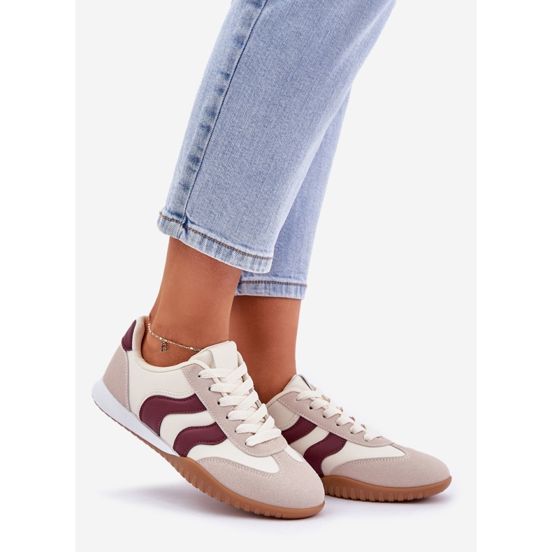 Klassische Frauen-Turnschuhe mit Öko-Leder-Beige-Burgundy 1