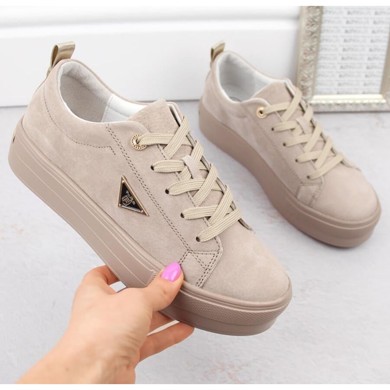 Leder-Wildlederschuhe auf der Filippo W PAW315C-Plattform, beige 1