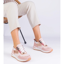 Rosa Sneaker auf der Plattform, die mit Glitzer dekoriert sind 2