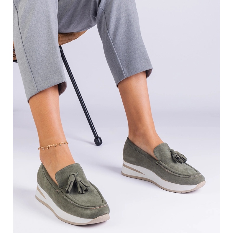 Green Damen -Slipper auf der Plattform mit Fransen grün 1