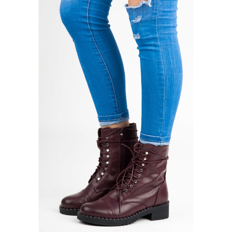 Anesia Paris Burgunderrot gebundene Stiefel 1