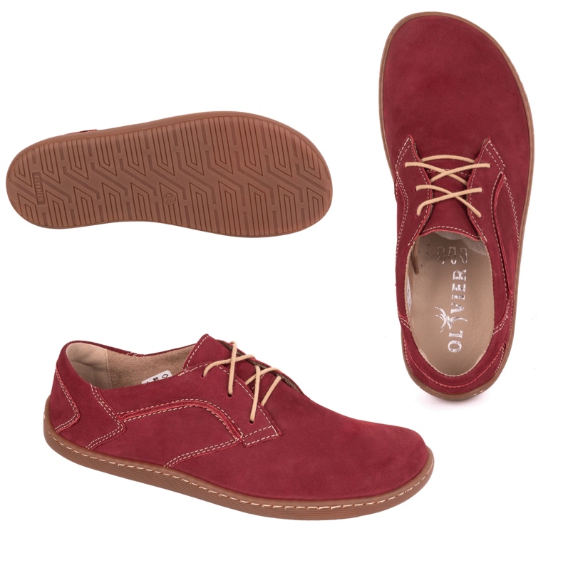Olivier Barfuß minimalistische Lederschuhe für Frauen 1082 Bordo Nubuk rot 1