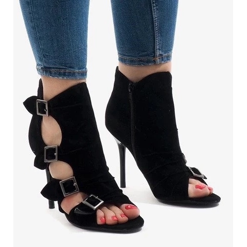 Schwarze Damen-Arbeiterstiefel aus Wildleder mit Schnürung 1