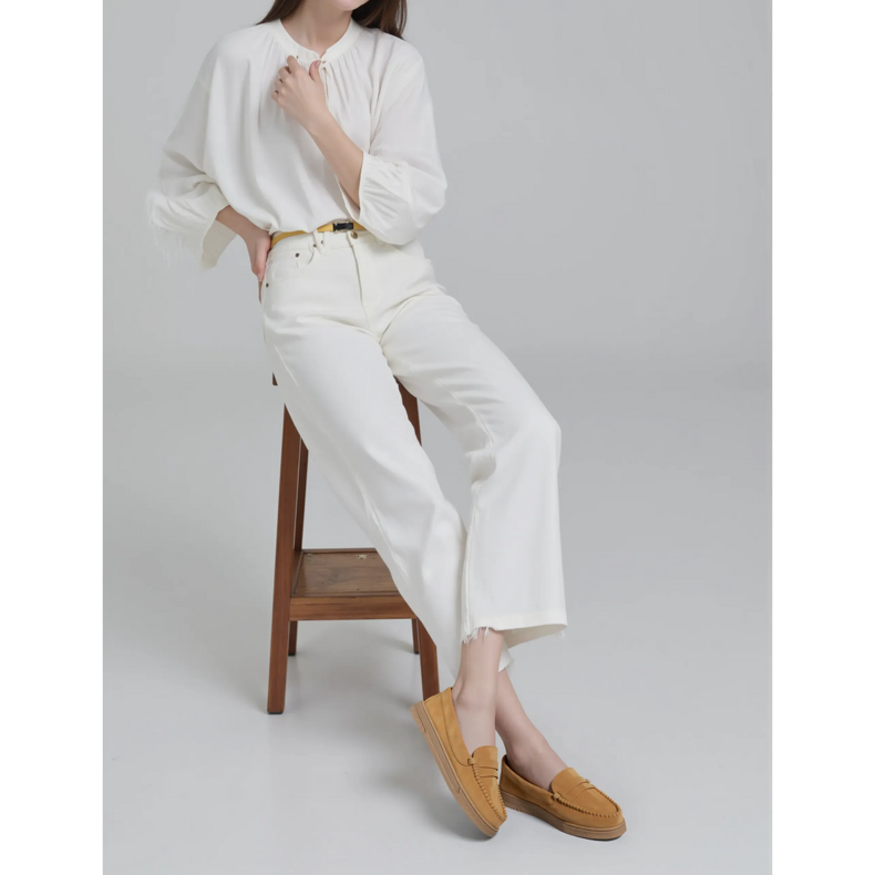 Kamelfarbene Wildleder-Mokassins für Damen beige 1