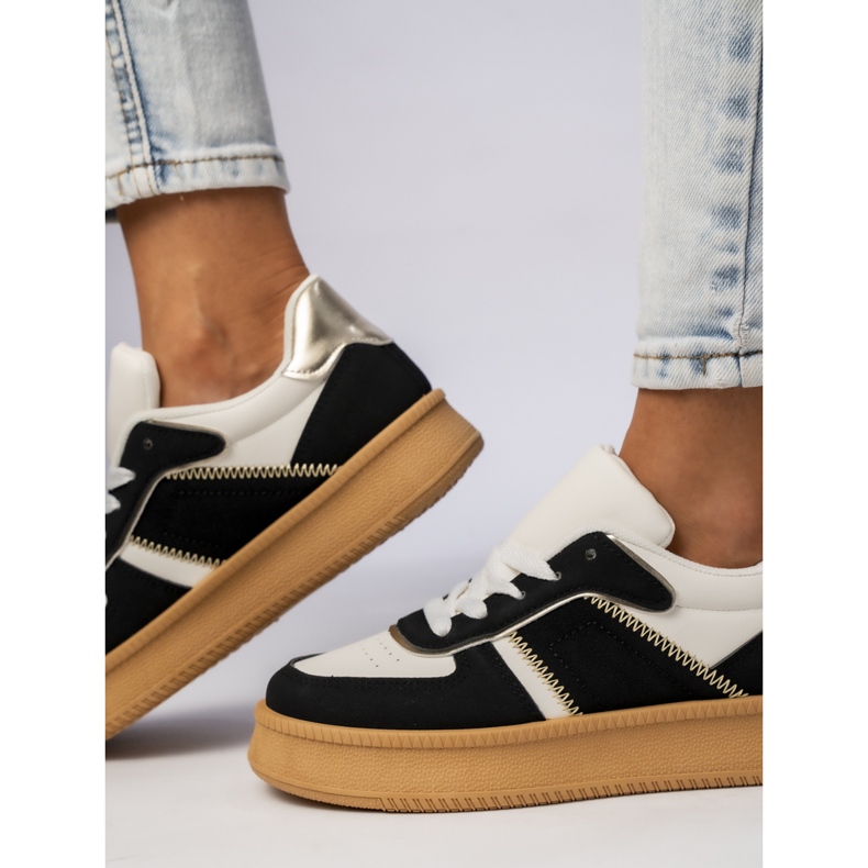 Frauen klassische Turnschuhe auf Platfom Black schwarz 2