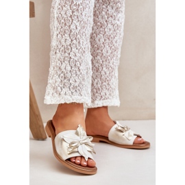 Hausschuhe mit Dekoration natürliches Leder Zazoo 3667 Zloty Wischt golden 2