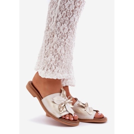 Hausschuhe mit Dekoration natürliches Leder Zazoo 3667 Zloty Wischt golden 1