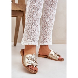 Hausschuhe mit Dekoration natürlicher Leder Zazoo 3667 Zlotys golden 2