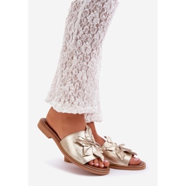 Hausschuhe mit Dekoration natürlicher Leder Zazoo 3667 Zlotys golden 1