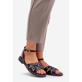 Frauen Ledersandalen mit flachen Absätzen Zazoo 3688 Schwarz 1