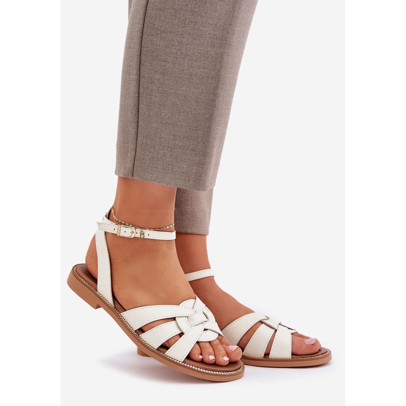 Lewski Shoes Zazoo 3688 ECRU, flache Fußballsandalen weiß 1