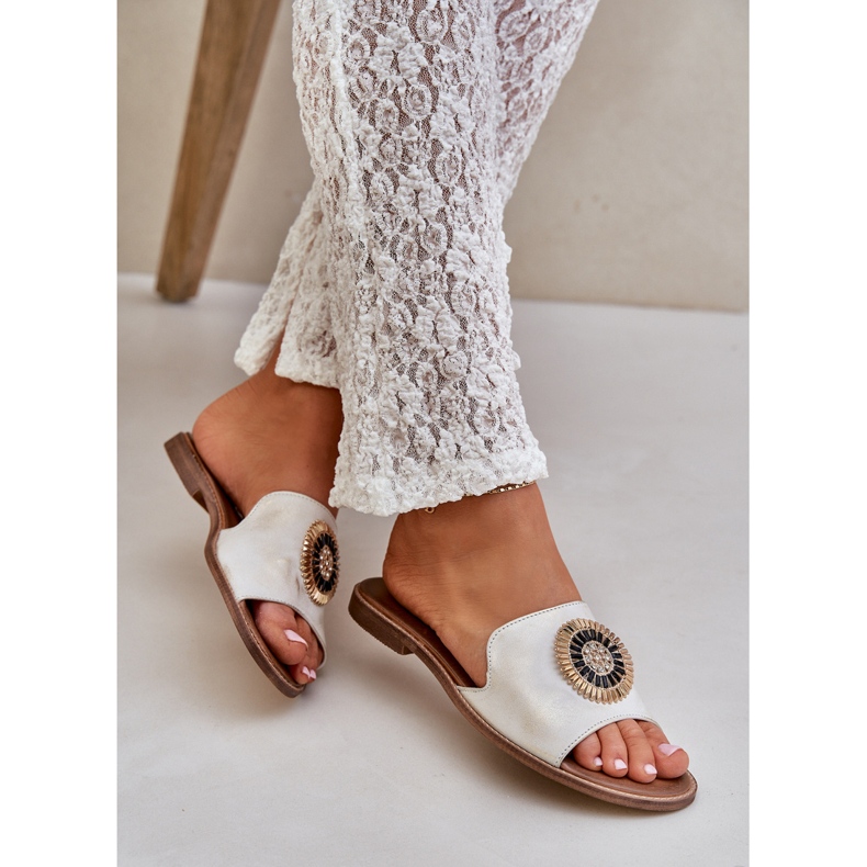 Lewski Shoes Lederflip -Flops mit flachem Lewski 3047/o -Golden ausgelöscht 2