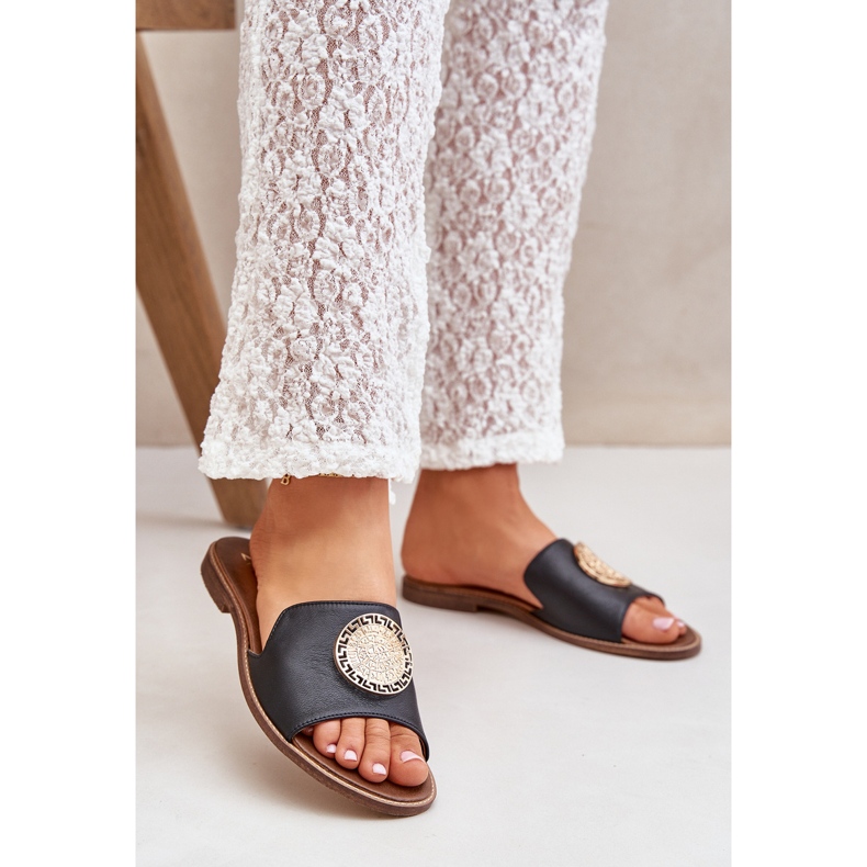 Lederklappen mit flach -geköpfter Dekoration Zazoo 3047/o Schwarz 1