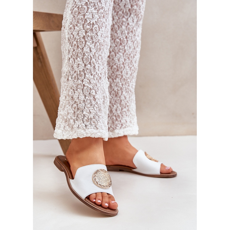 Lederflip Flops mit flach -geköpfter Dekoration Zazoo 3047/o Weiß 2