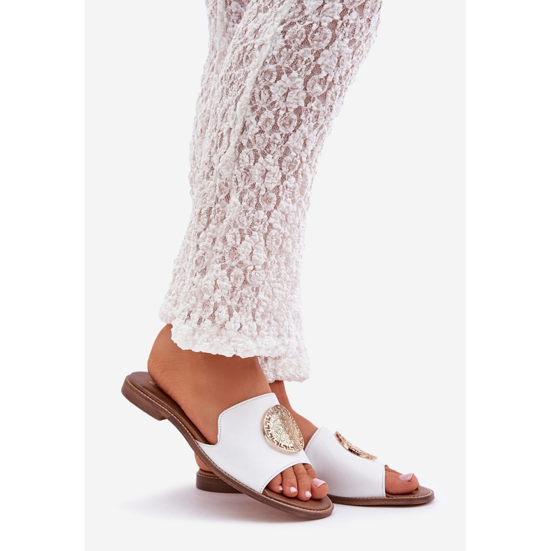 Lederflip Flops mit flach -geköpfter Dekoration Zazoo 3047/o Weiß 1