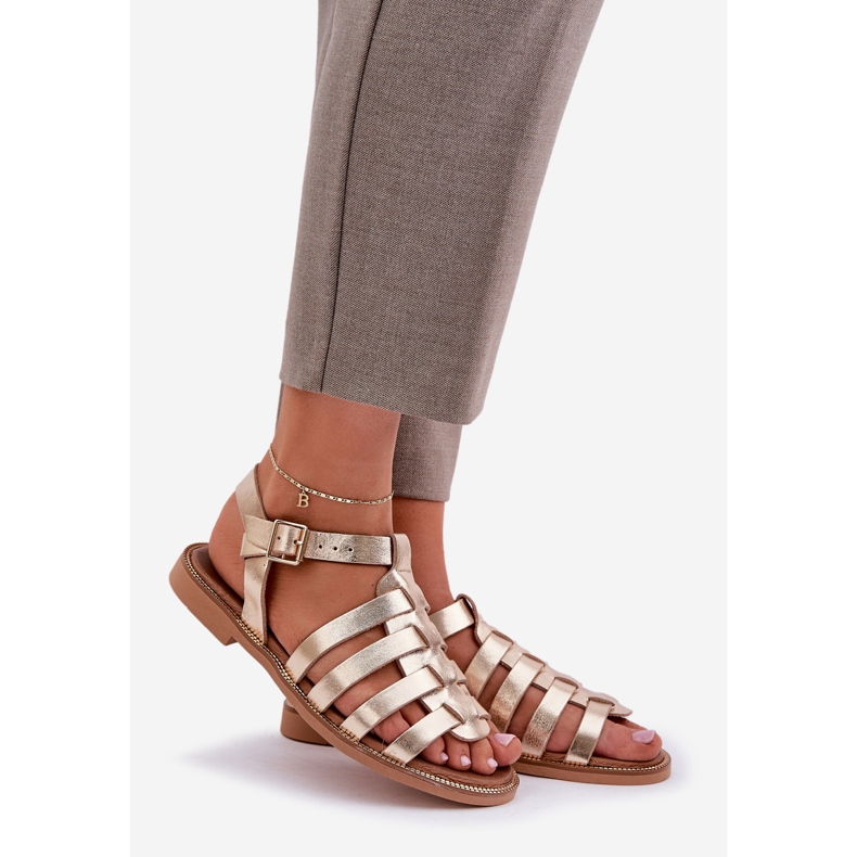 Ledersandalen mit flachen Absätzen Zazoo 3686 Zlotys golden 1