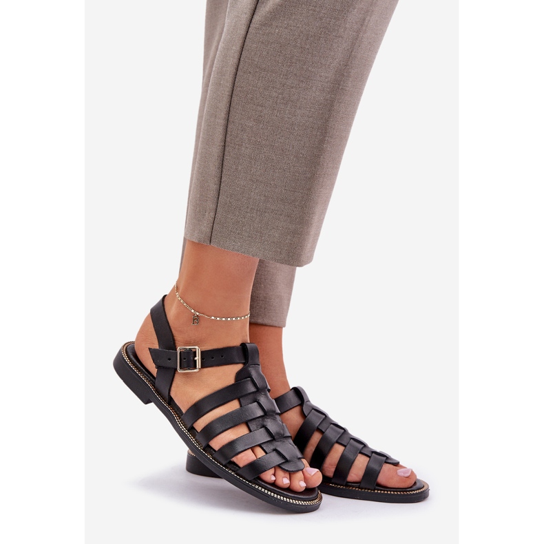 Ledersandalen mit flachen Absätzen Zazoo 3686 Schwarz 1