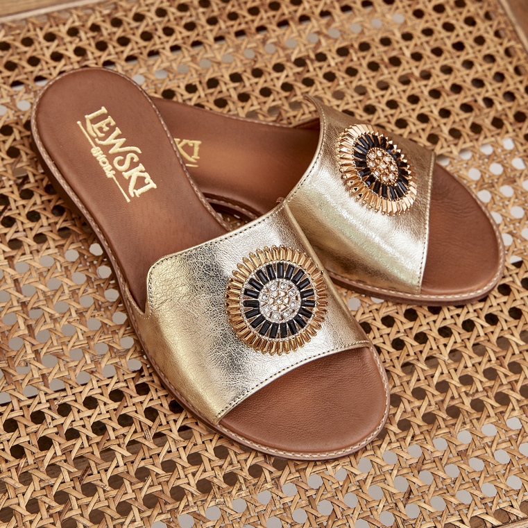 Lederklappen mit flach -geköpfter Dekoration Zazoo 3047/o Golden 2