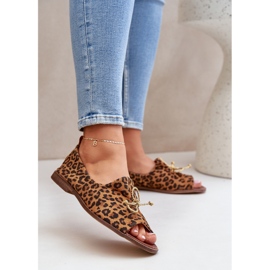 Zazoo 2660 Frauen -Leder -Ballerinas mit braunem Leopardendruck 2