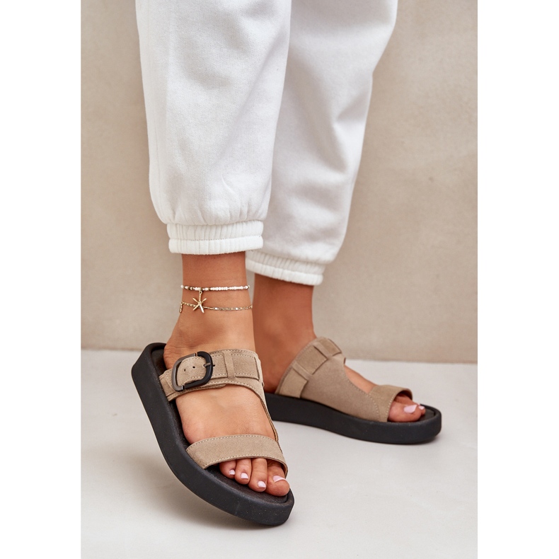 Women's Suede Flip Flops auf der Zazoo 3024 Beige Plattform 2