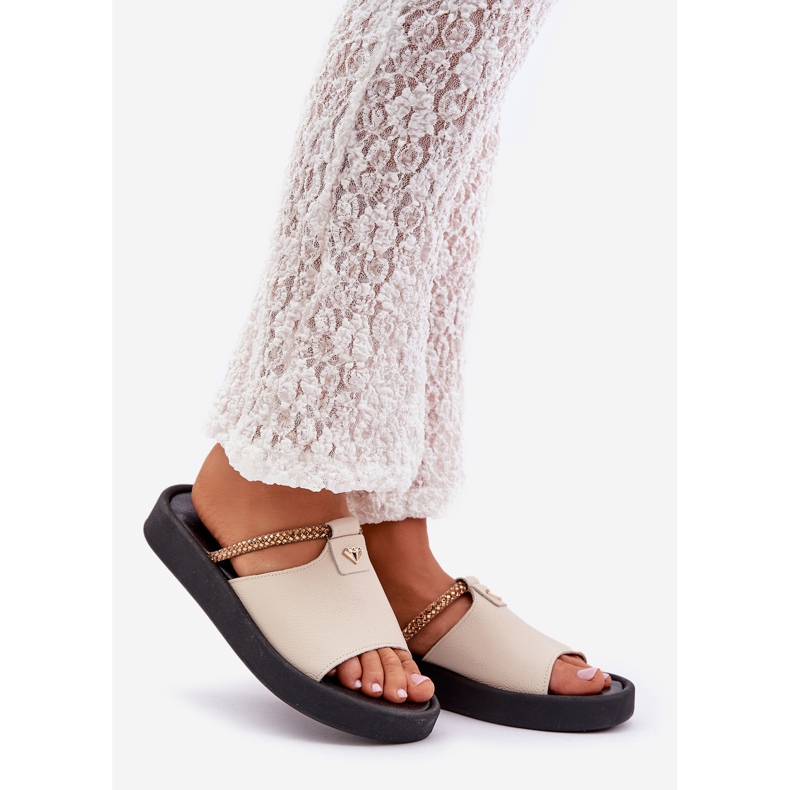 Zazoo 2896 Damen -Leder -Hausschuhe Beige 1