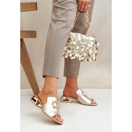 Elegante Leder -Frauen -Low -Heels Laura Messi 2874 Zlotys golden 2